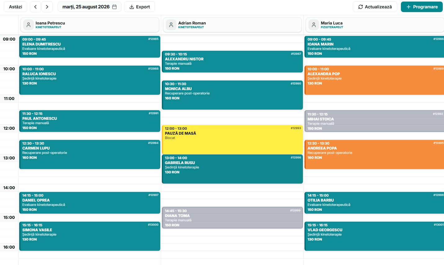 Agenda unui cabinet de kinetoterapie în StilHub